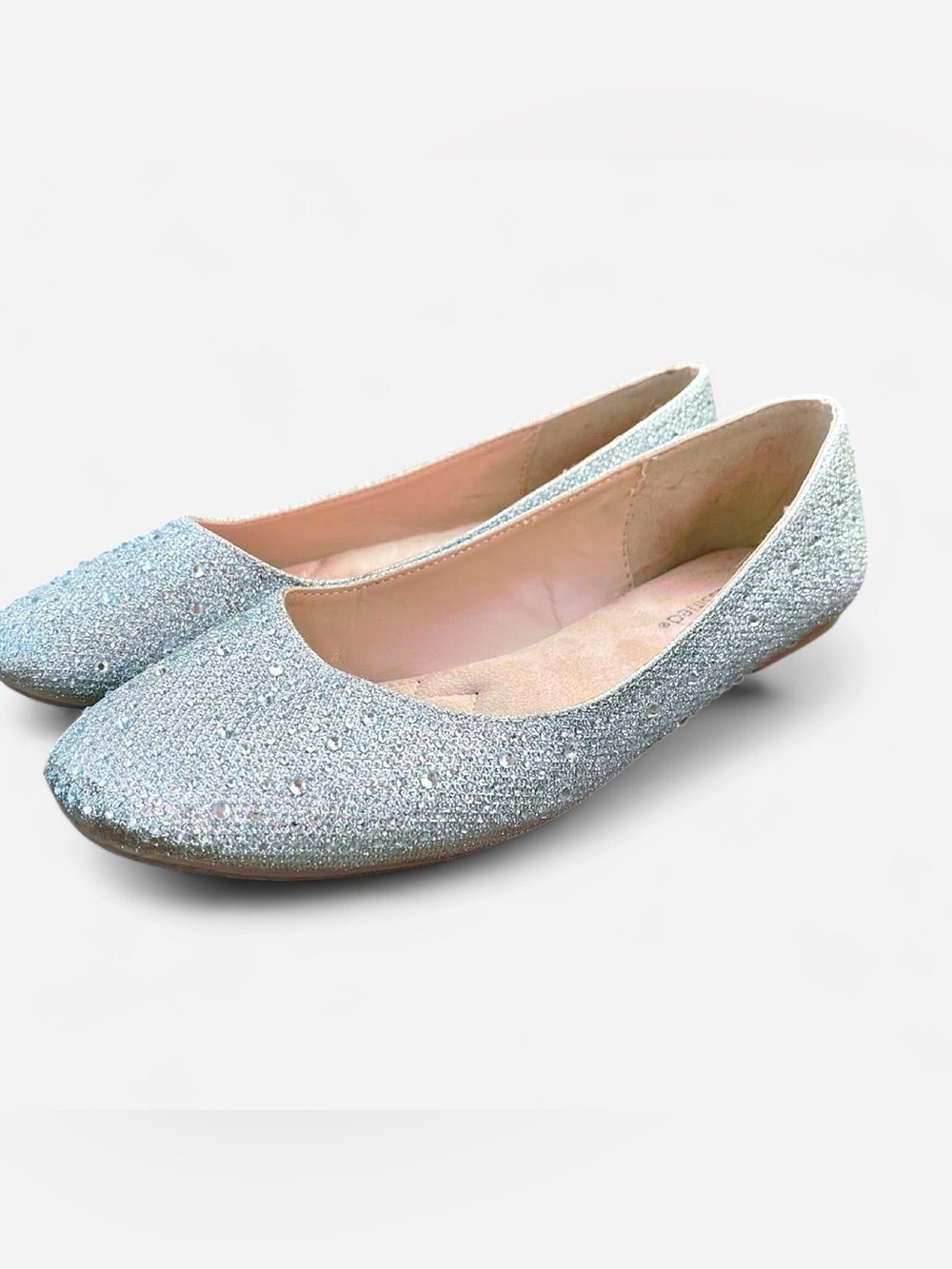 City Classified Silver Glitter Rhinestone Ballet Flats | Women’s Slip-On Shoes - Picture 2 of 6